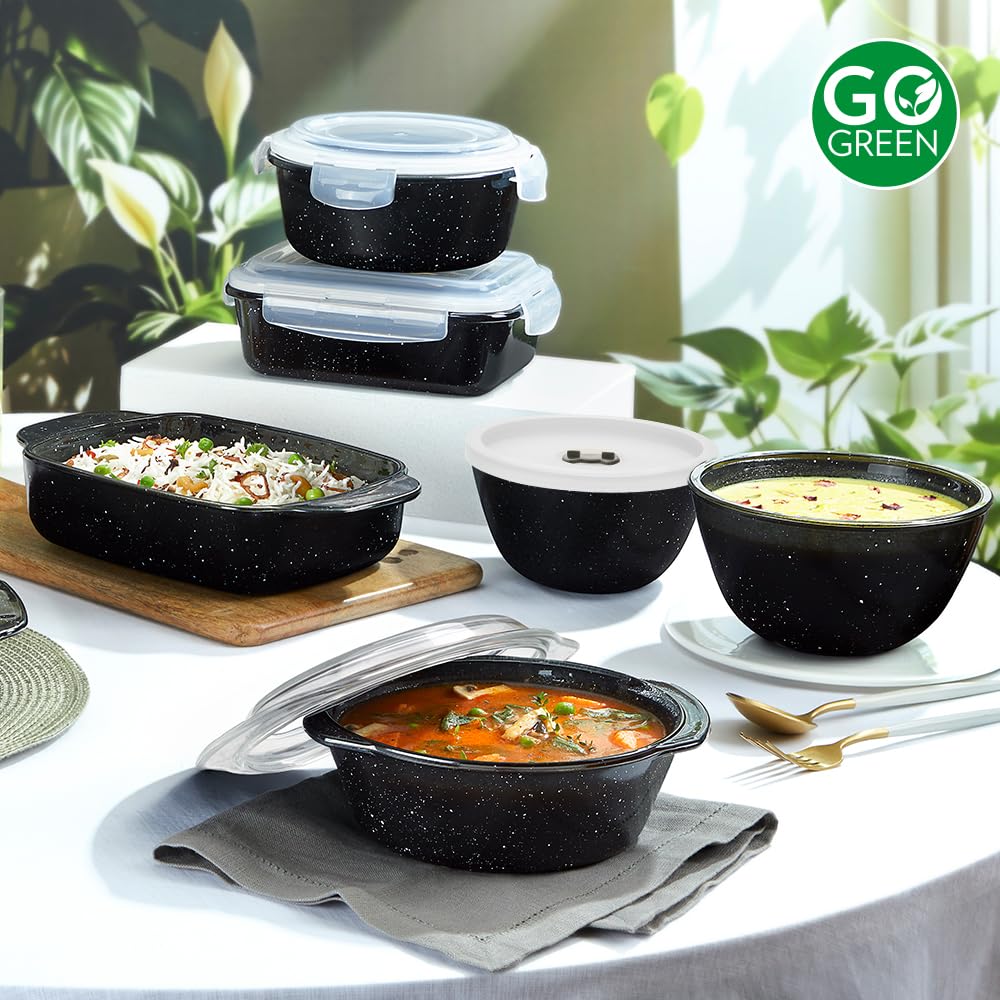 Borosil 750ml Serving & Mixing Bowl with Lid | Made in India Borosilicate Glass Bowl for Kitchen & Dinning | Bowl for Mixing Dough, Salad, Batter | Microwave & Dishwasher Safe (Pebble Black) BGFGBBWL0088