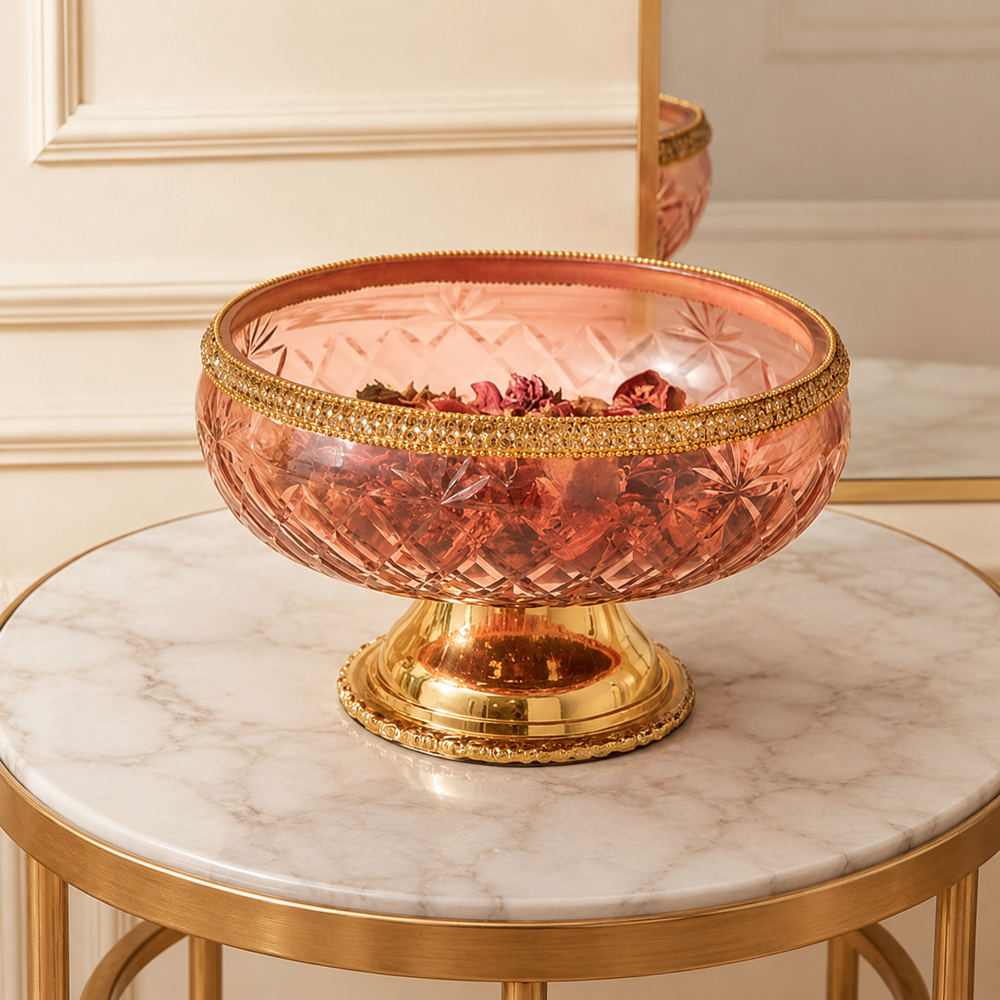 Glass Fruit Bowl With Metal Stand