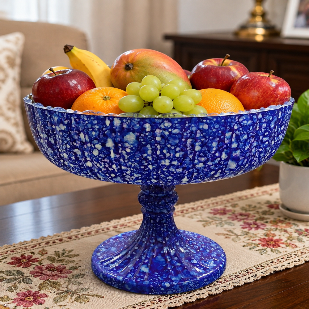 Glass Fruit Bowl With Metal Stand