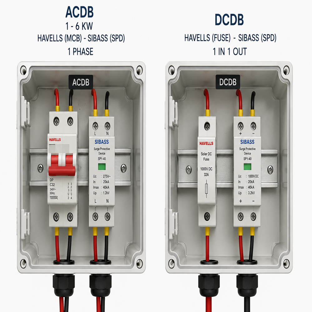 ACDB : 1 - 6 KW HAVELLS(MCB) - SIBASS(SPD) 1 PHASE