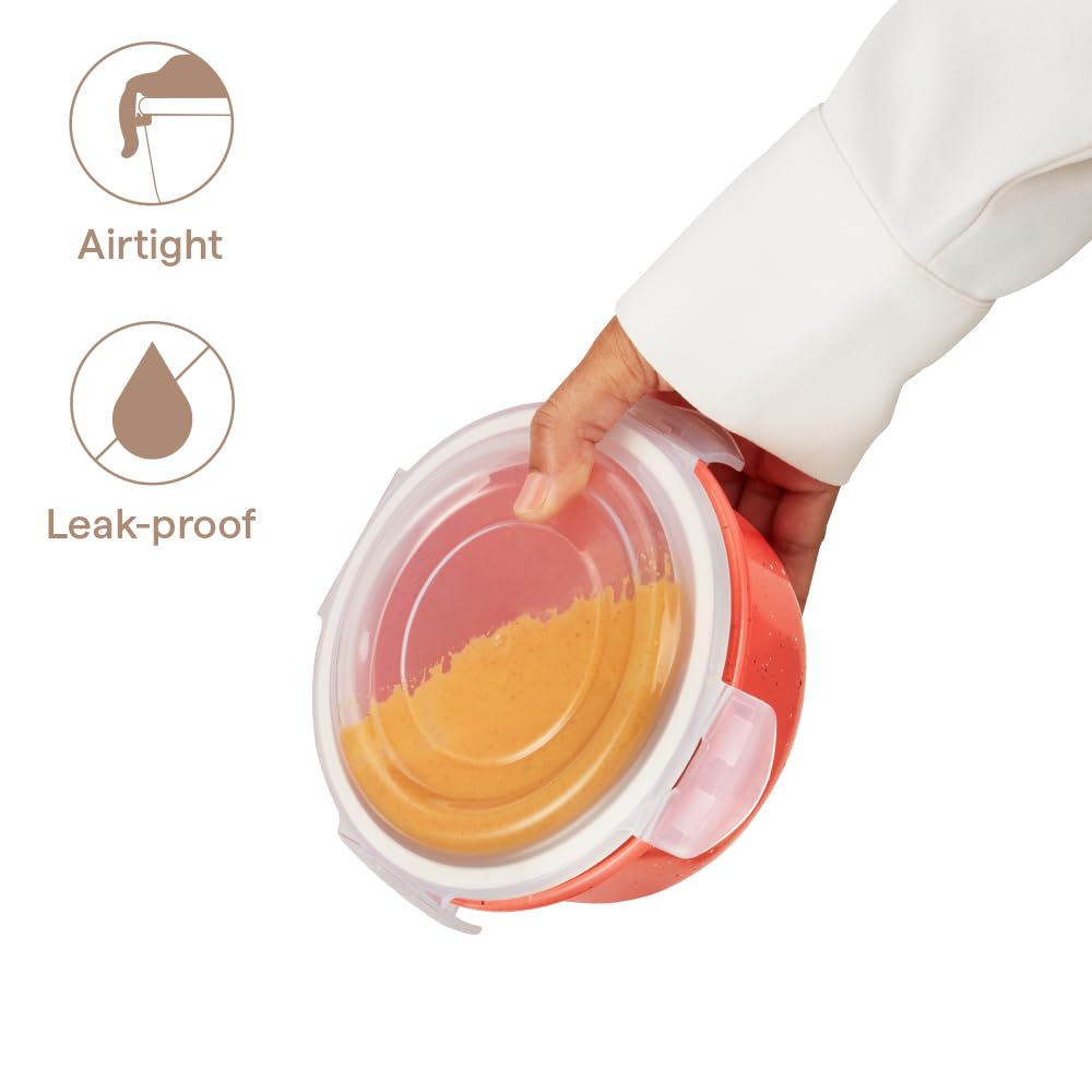Borosil 950 ml Kube Pink Food Storage Container with Air Tight Lid | Round Shape Borosilicate Glass Organiser | Microwave & Dishwasher Safe | For Fridge, Kitchen Storage BGFGBKNS0117