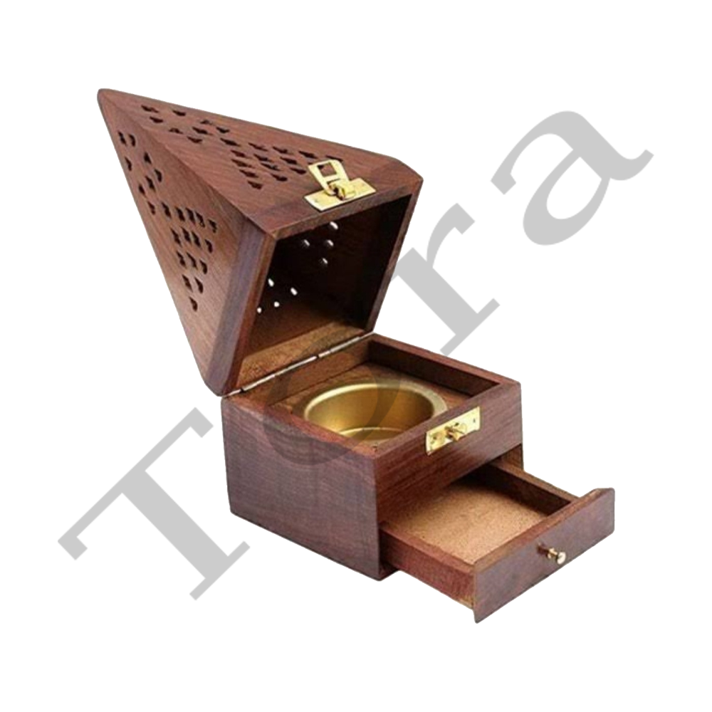 Tora Sheesham Wood Pyramid Dhoop Incense Holder Export Quality Handmade Antique Finish (TCIH0505)