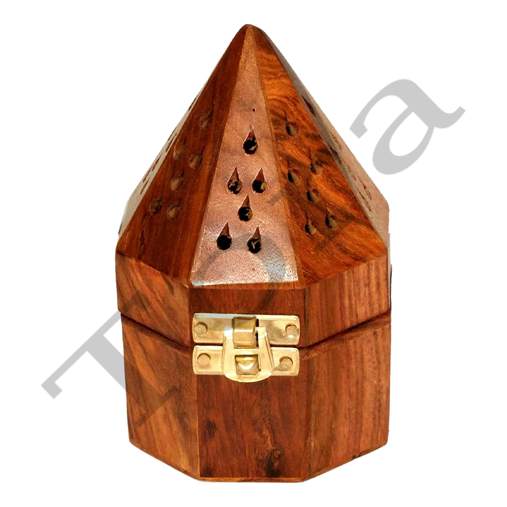 Tora Sheesham Wood Octagon Incense Holder Export Quality Handmade Antique Finish (TCIH0509)