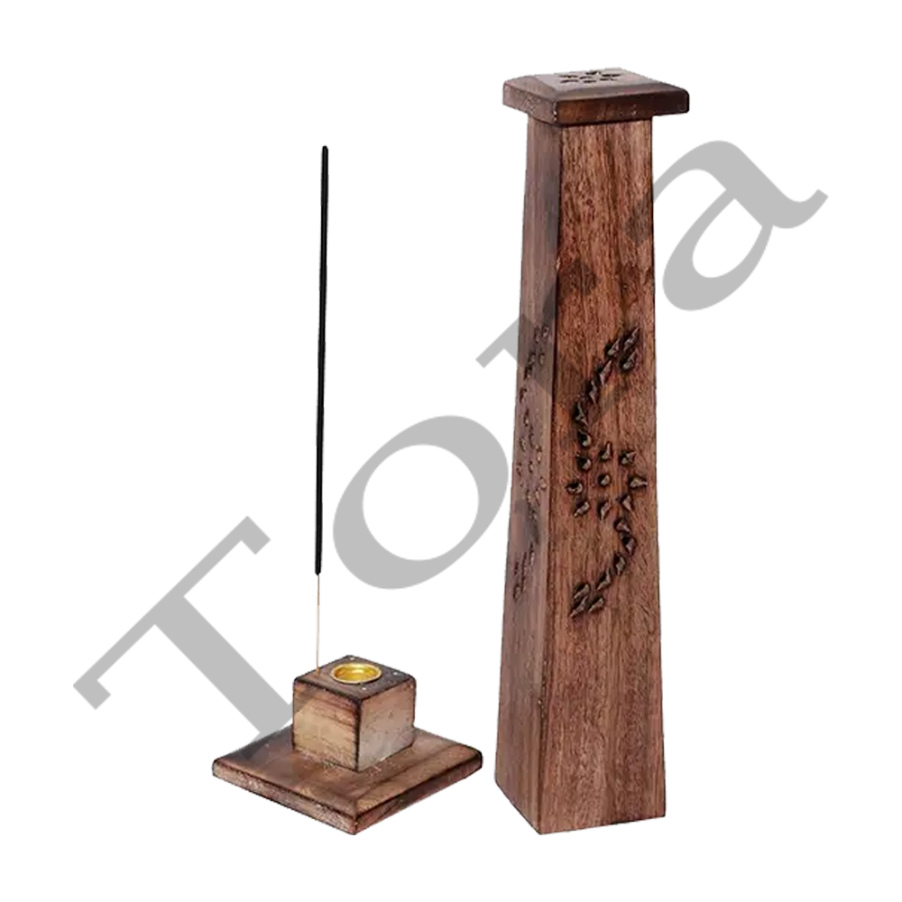 Tora Sheesham Wood Square Tower Incense Holder Export Quality Handmade Antique Finish (TCIH0512)