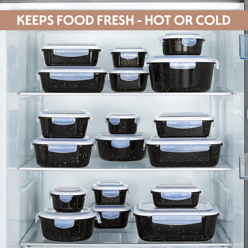 Borosil 320ml Pebble Black Food Storage Container with Air Tight Lid | Square Shape Borosilicate Glass Organiser | Microwave & Dishwasher Safe | For Fridge, Kitchen Storage BGFGBKNS0133