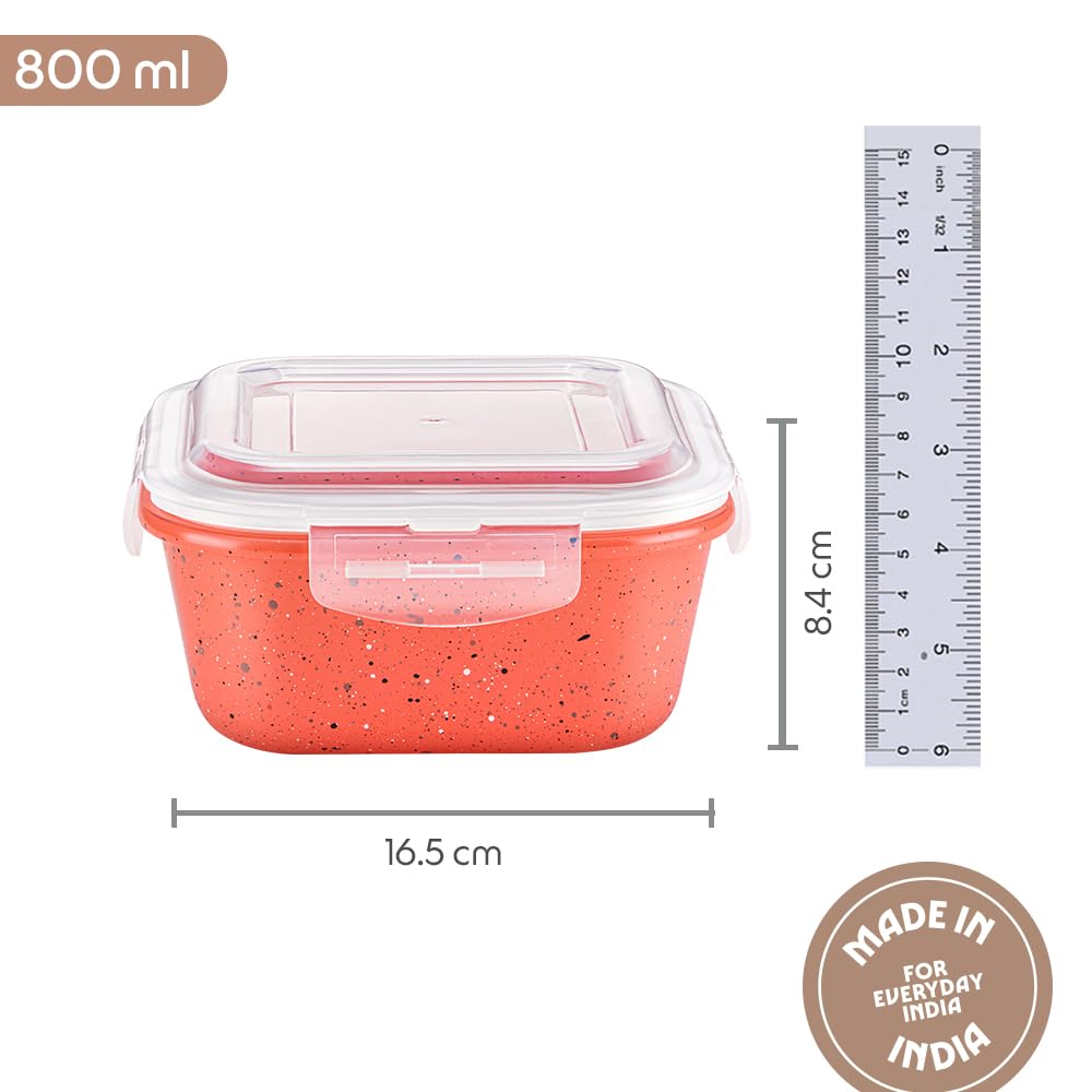 Borosil 800 ml Kube Pink Food Storage Container with Air Tight Lid | Square Shape Borosilicate Glass Organiser | Microwave & Dishwasher Safe | For Fridge, Kitchen Storage BGFGBKNS0135