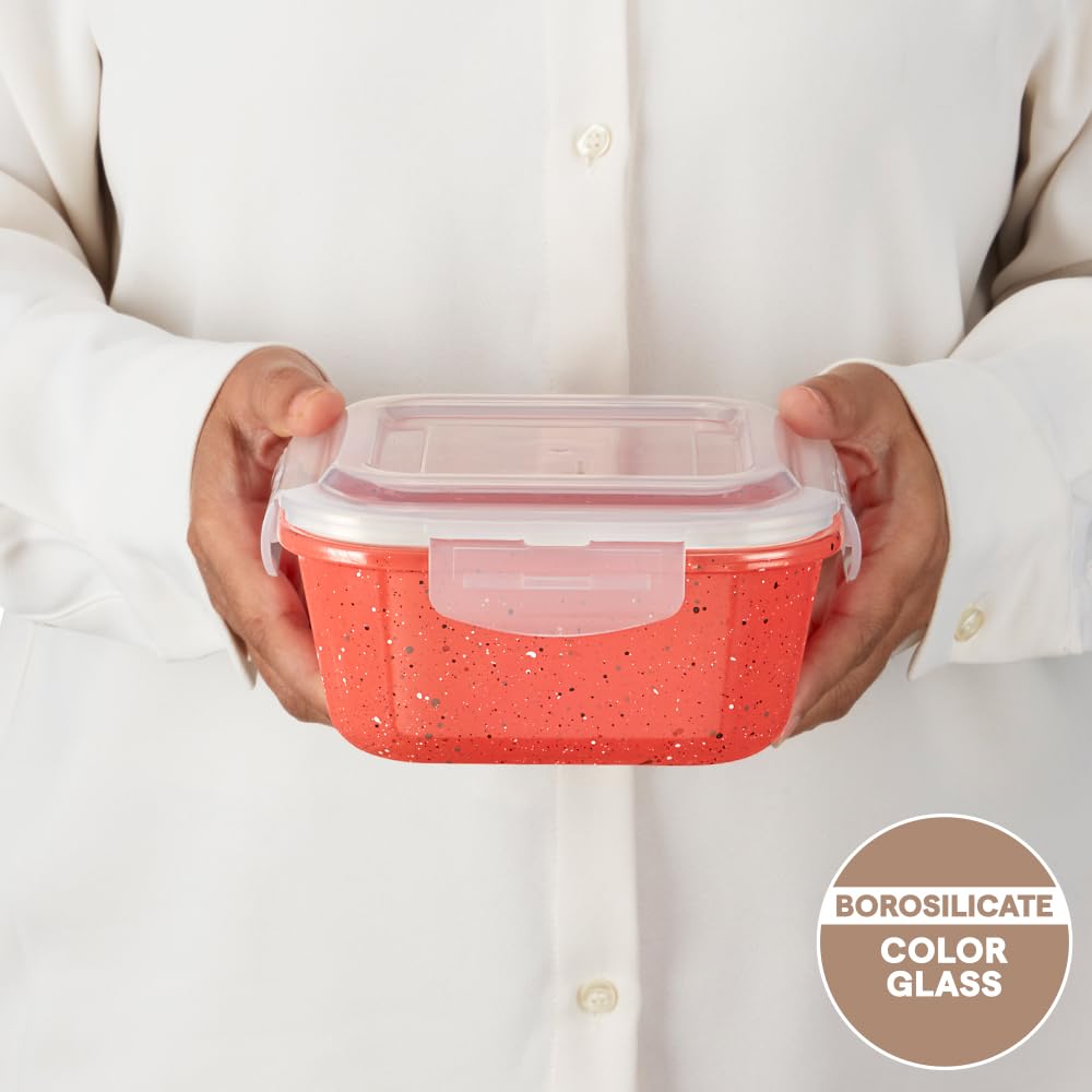 Borosil 1 L Kube Pink Food Storage Container with Air Tight Lid | Square Shape Borosilicate Glass Organiser | Microwave & Dishwasher Safe | For Fridge, Kitchen Storage BGFGBKNS0132