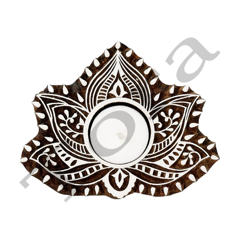 Tora Wooden Block Tealight Holder Lotus Design Export Quality Handmade (TCLH6505)