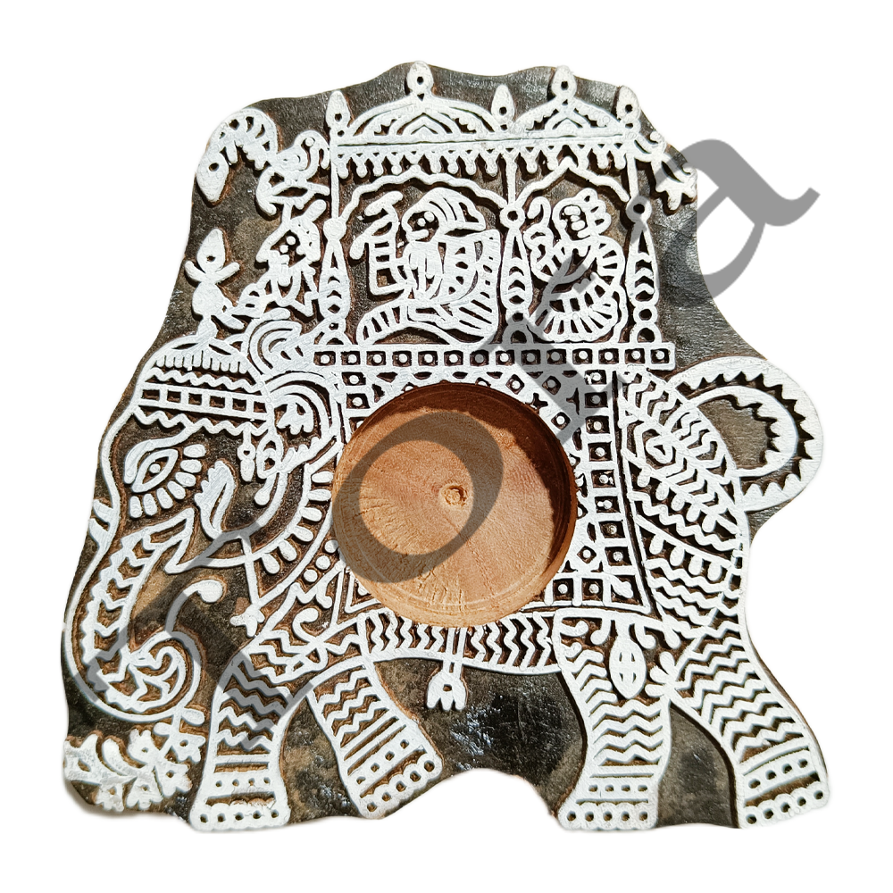 Tora Elephant Shape Wooden Block Tea Light Candle Holder Export Quality Handmade (TCLH6506)