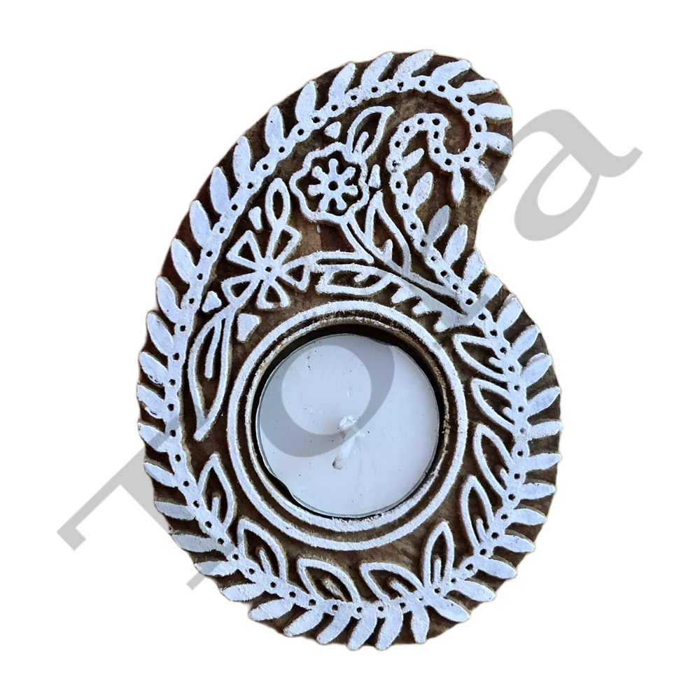 Tora Wooden Tealight Holder Paisley Design Export Quality Handmade (TCLH6508)