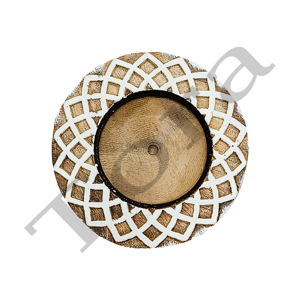 Tora Round Wooden Tealight Holder Small Size Export Quality Handmade (TCLH6514)