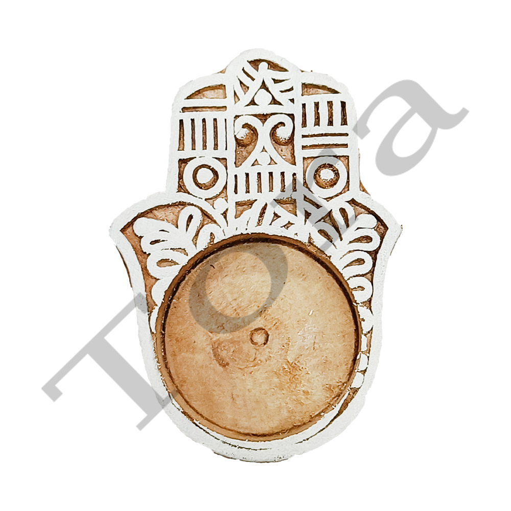 Tora Wooden Hamsa Tealight Holder Small Size Export Quality Handmade (TCLH6515)