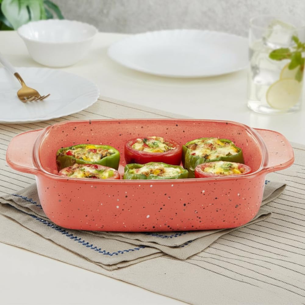 Borosil 1.6 L Kube Pink Baking & Serving Dish | Borosilicate Glass Rectangle Shape Bakeware and Serveware Casserole Dish Tray | Microwave, Oven & Dishwasher Safe Bowl BGFGBDSH0011