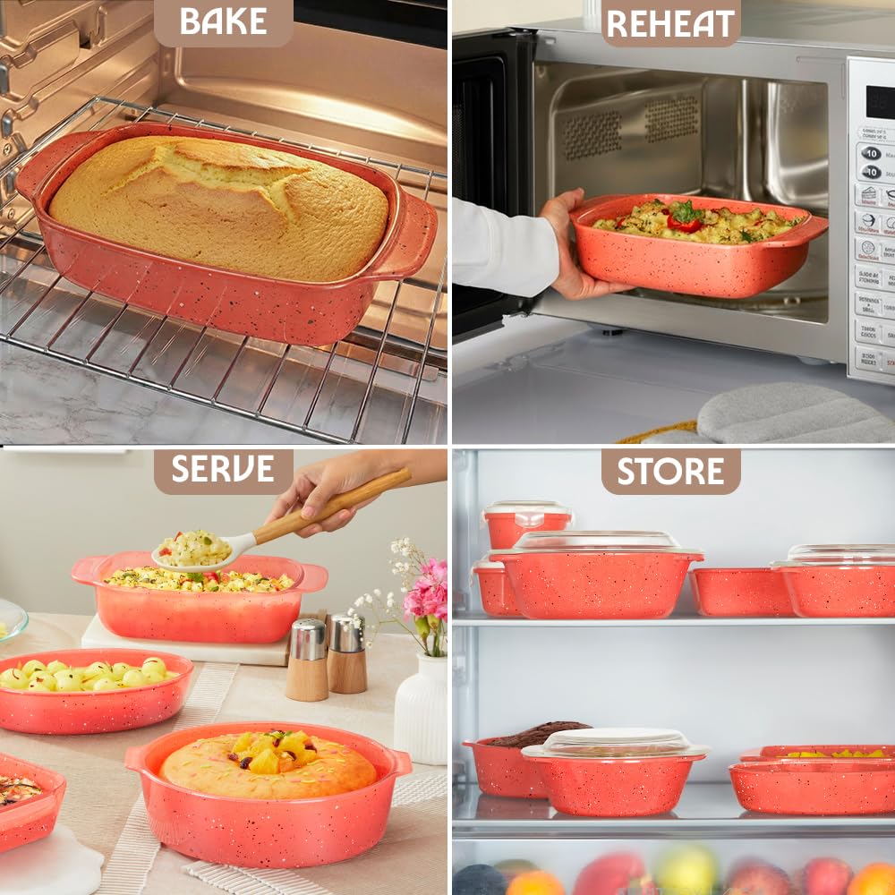 Borosil 1.6 L Kube Pink Baking & Serving Dish | Borosilicate Glass Rectangle Shape Bakeware and Serveware Casserole Dish Tray | Microwave, Oven & Dishwasher Safe Bowl BGFGBDSH0011