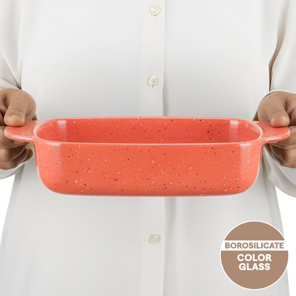 Borosil 1.6 L Kube Pink Baking & Serving Dish | Borosilicate Glass Rectangle Shape Bakeware and Serveware Casserole Dish Tray | Microwave, Oven & Dishwasher Safe Bowl BGFGBDSH0011
