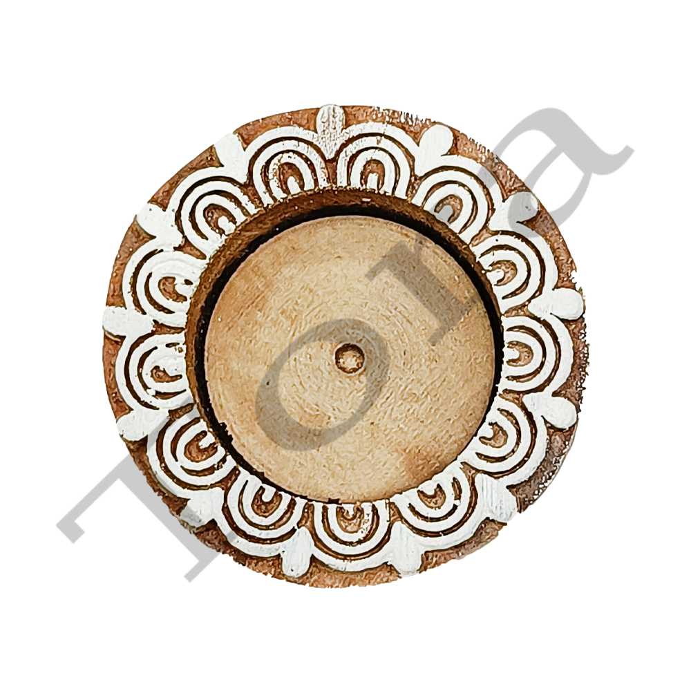 Tora Round Wooden Tealight Holder Small Size Diwali Gifting Export Quality Handmade (TCLH6517)
