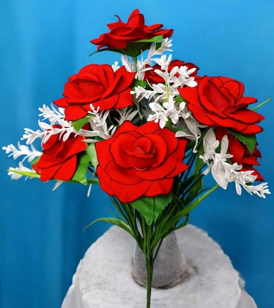 Red Rose Velvet Artificial Flower Bunch