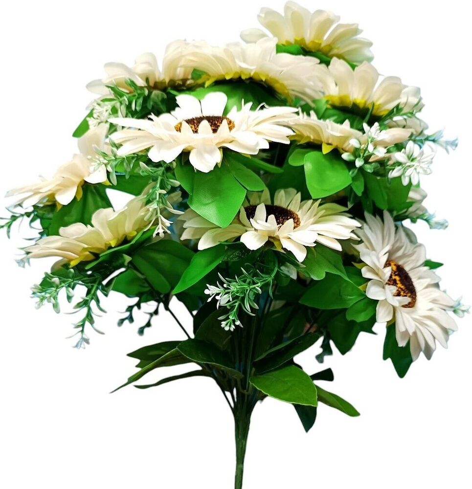 White Sunflower 18 Artificial Flower Bunch