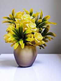 Apple Yellow Rose And Yellow Bhutta Artificial Flower With Basket