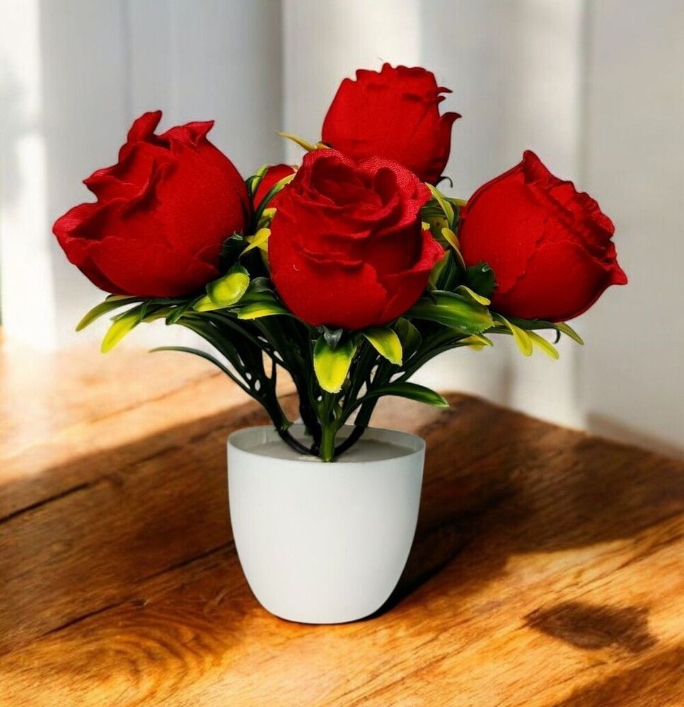 Red Rose Cup Velvet Artificial Flower With Basket