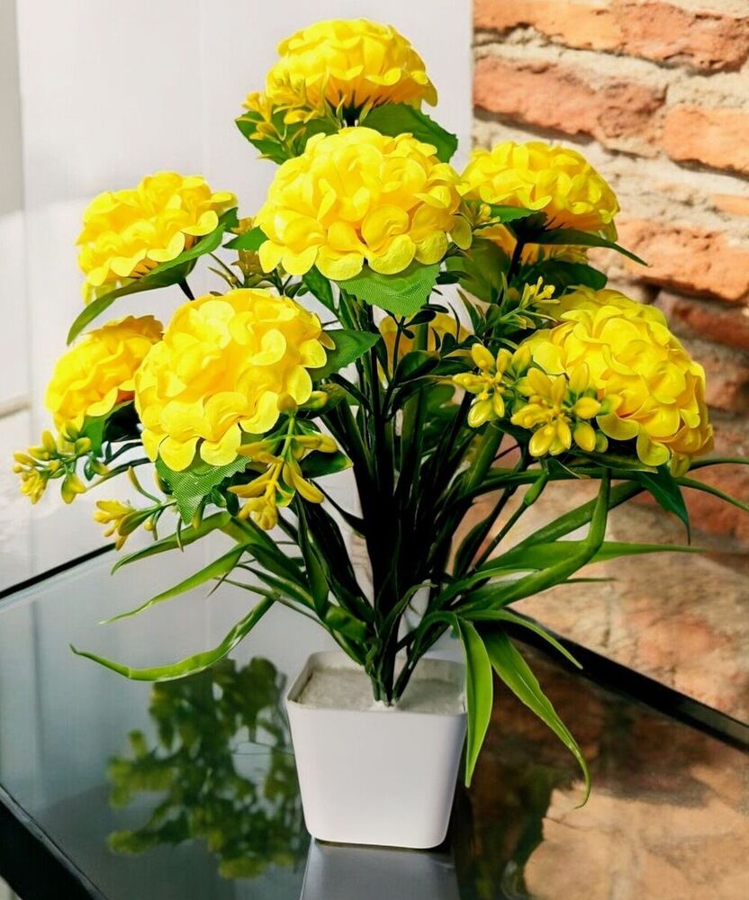 Yellow Marigold Pot 12 Artificial Flower With Basket