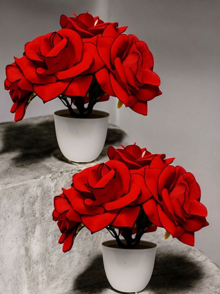 Red Rose Velvet Cup Paper Artificial Flower With Basket