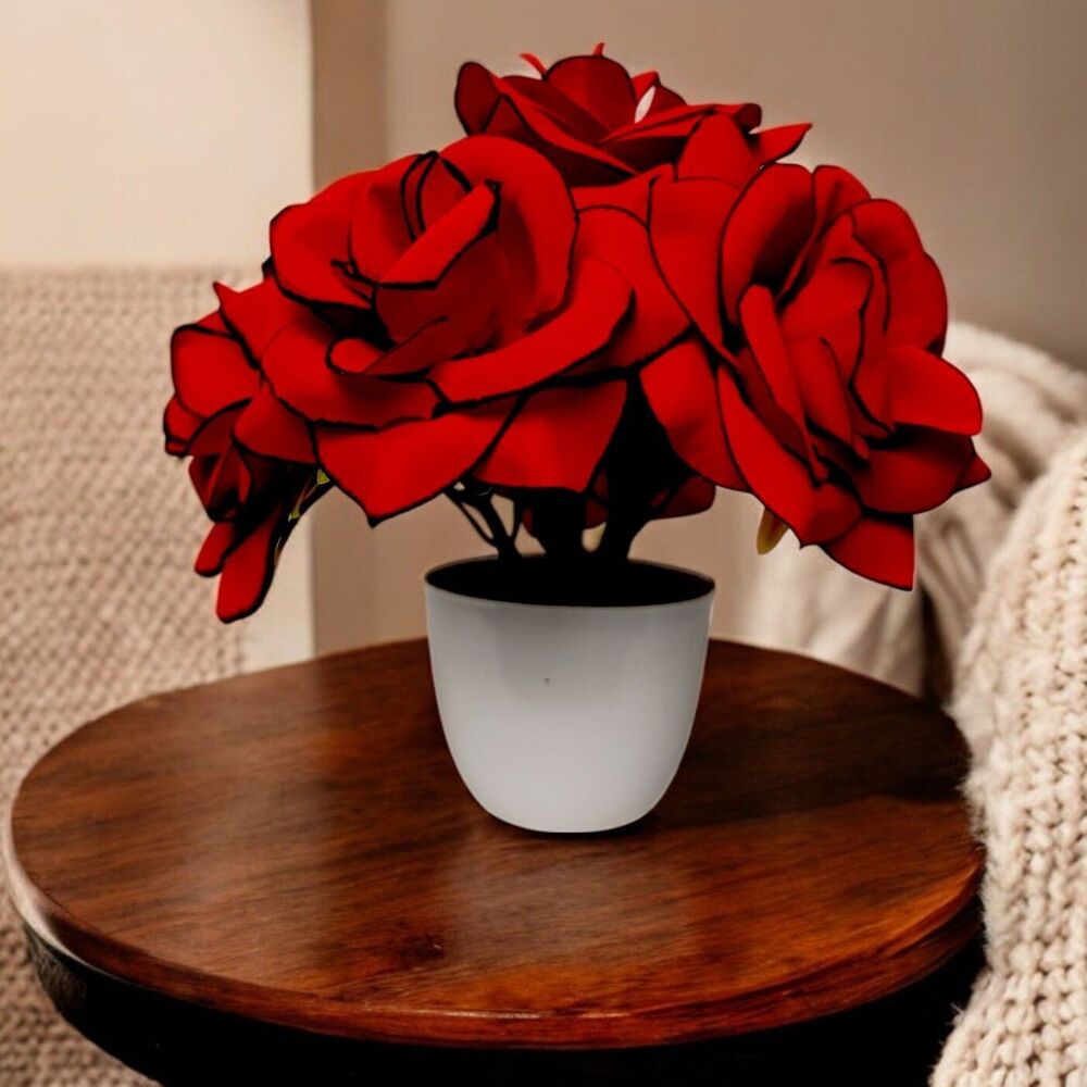 Red Rose Cup Paper Artificial Flower With Basket