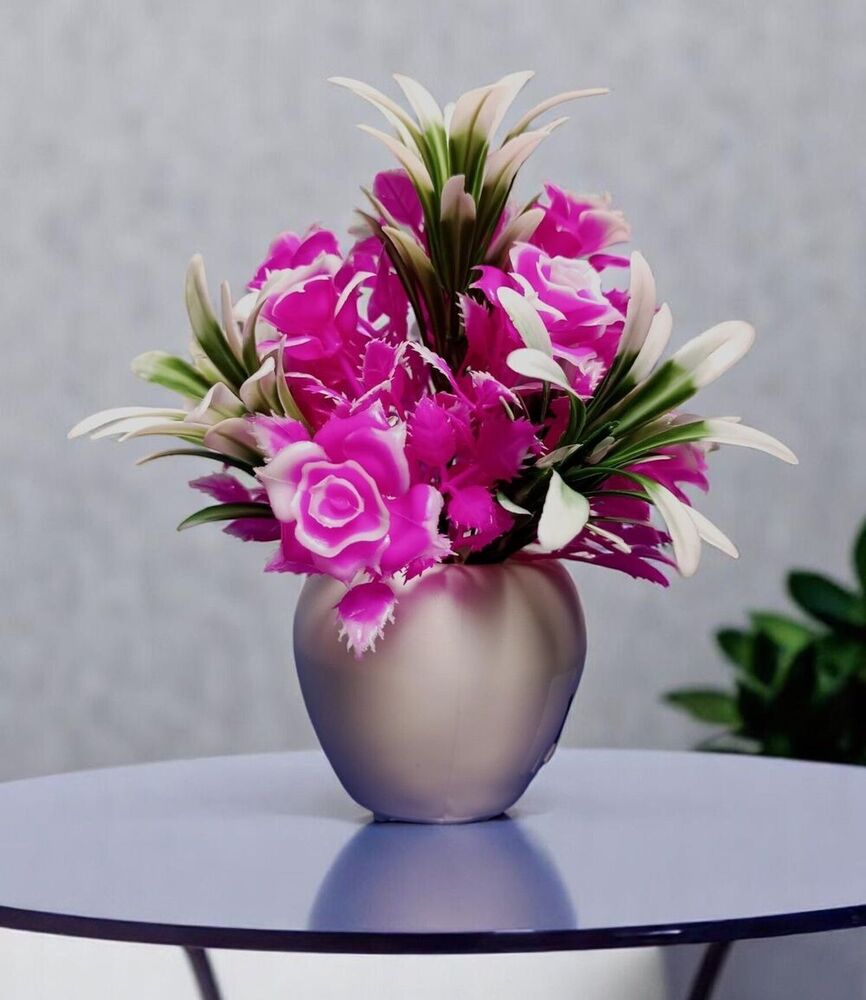 Pink White Rose Marigold Artificial Flower With Basket