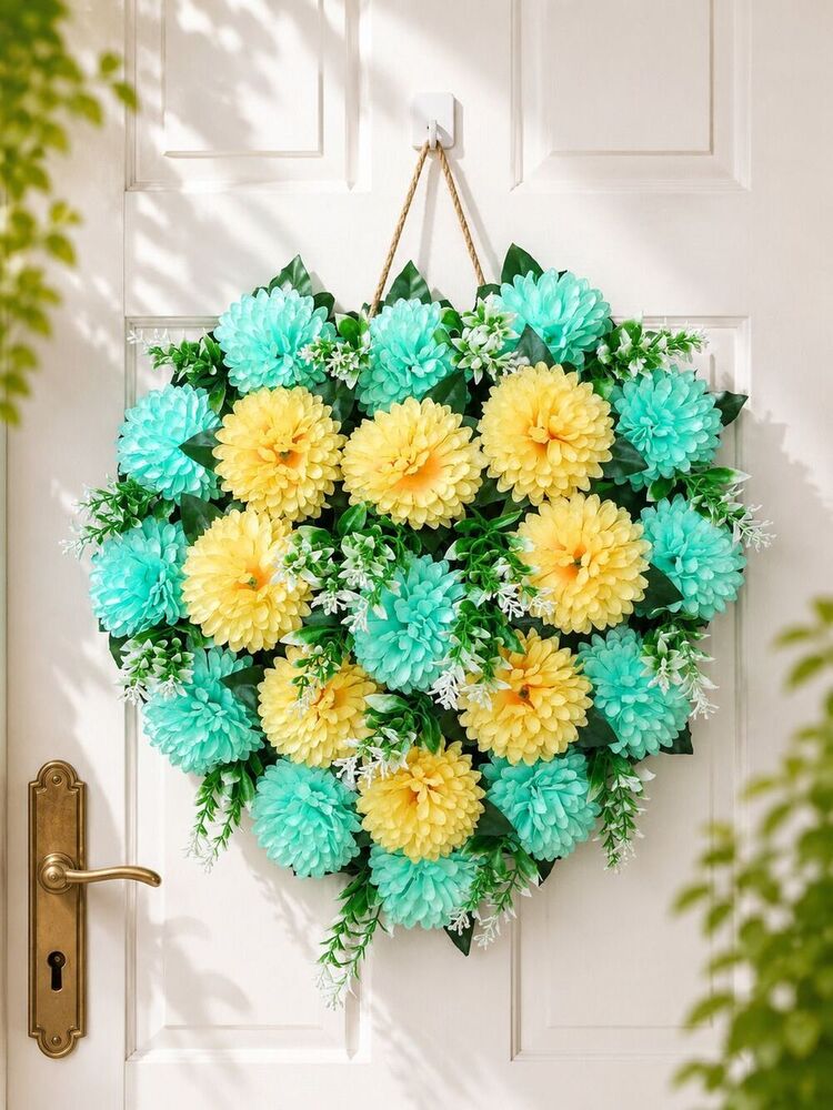 Beige Green Heart Dhaliya Artificial Flower Garlands