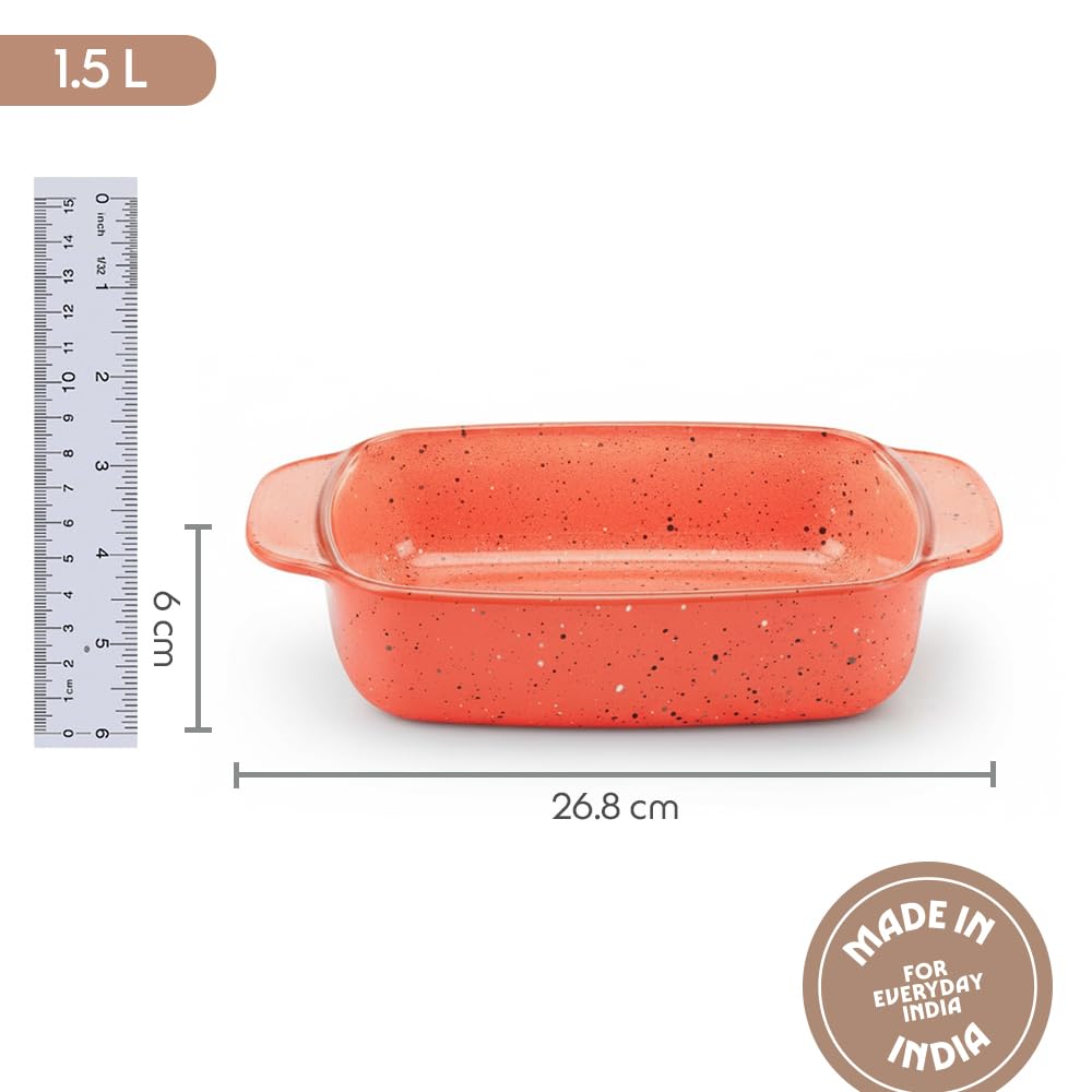 Borosil 1.5 L Kube Pink Baking & Serving Dish | Borosilicate Glass Rectangle Shape Bakeware and Serveware Casserole Dish Tray | Microwave, Oven & Dishwasher Safe Bowl BGFGBDSH0003