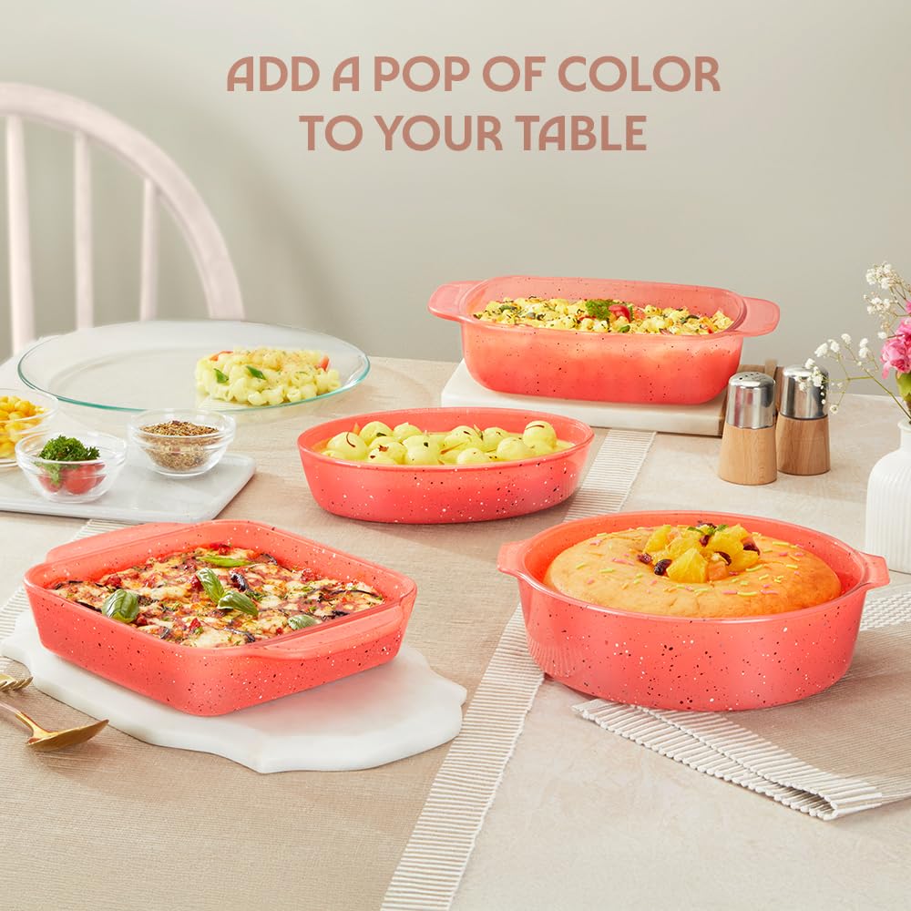 Borosil 1.5 L Kube Pink Baking & Serving Dish | Borosilicate Glass Rectangle Shape Bakeware and Serveware Casserole Dish Tray | Microwave, Oven & Dishwasher Safe Bowl BGFGBDSH0003