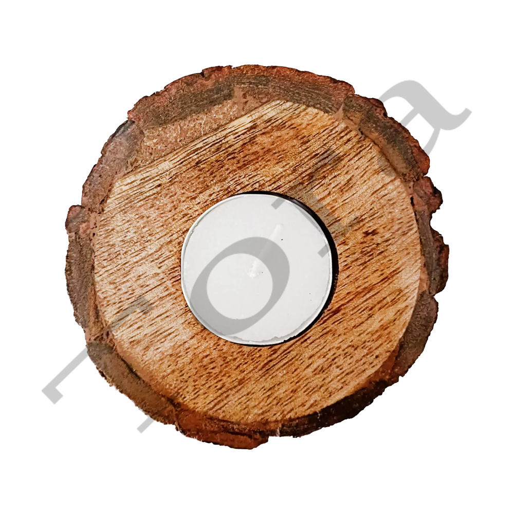 Tora Wooden Bark Round Tealight Holder Export Quality Handmade (TCLH6527)