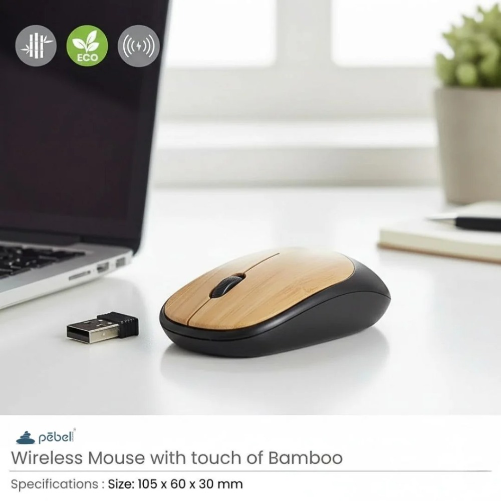 Premium Bamboo Finish Ergonomic Wireless Mouse