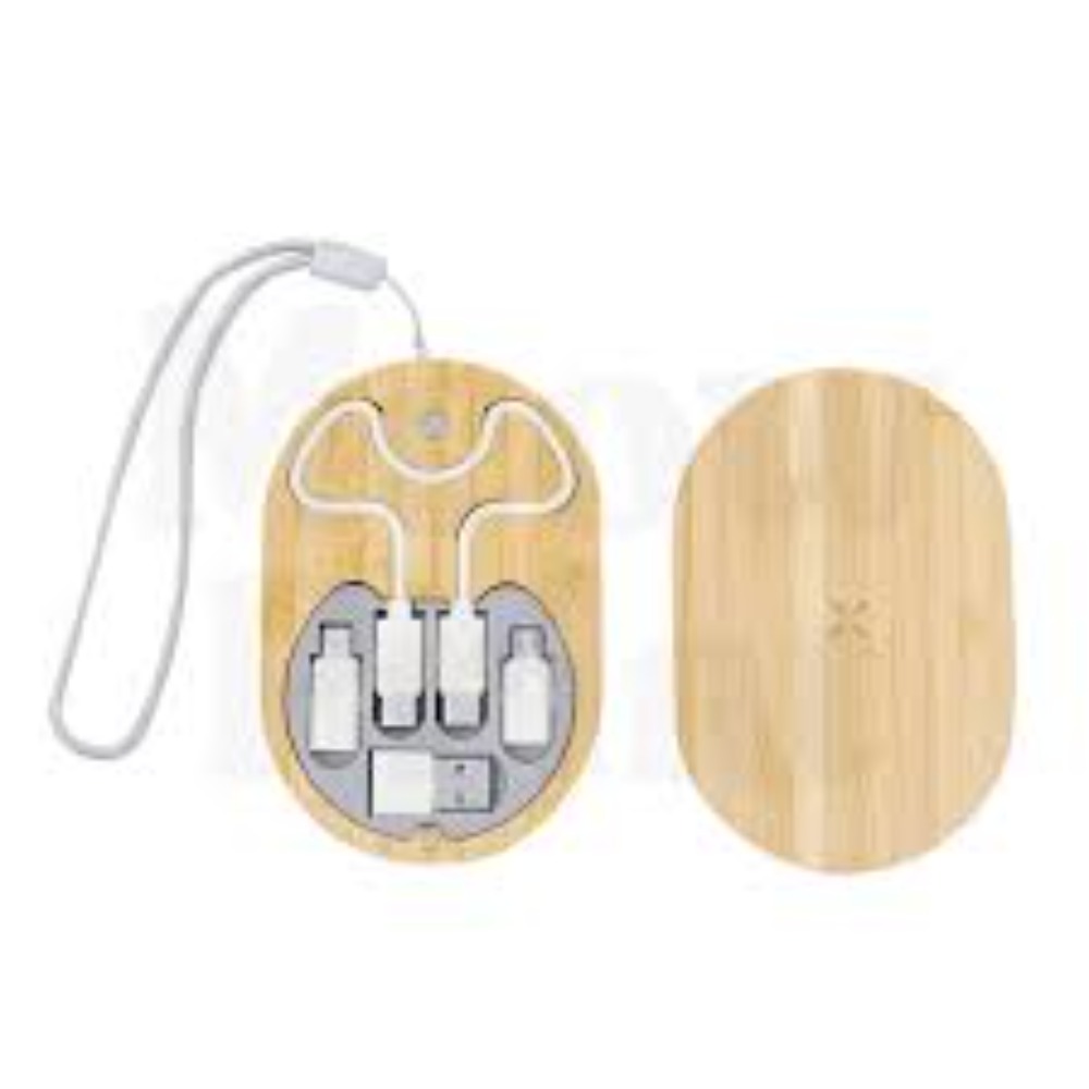 Premium Bamboo Wireless Charging Station & 3-in-1 Multi-Connector Cable Storage Kit