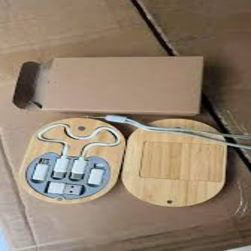 Premium Bamboo Wireless Charging Station & 3-in-1 Multi-Connector Cable Storage Kit