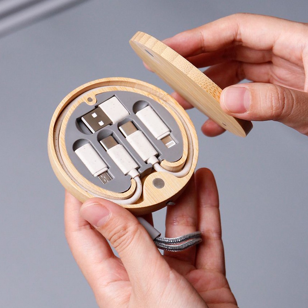 Premium Bamboo Round Multi-Cable Organizer Kit