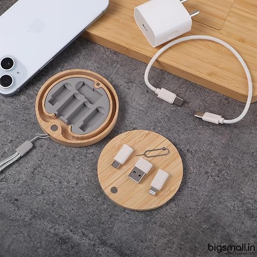 Premium Bamboo Round Multi-Cable Organizer Kit