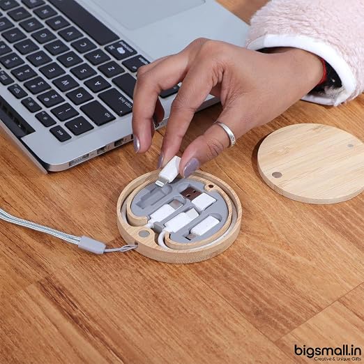 Premium Bamboo Round Multi-Cable Organizer Kit