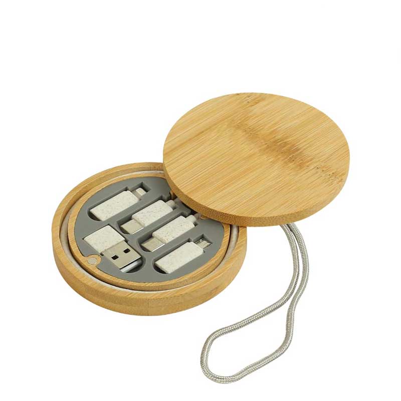 Premium Bamboo Round Multi-Cable Organizer Kit