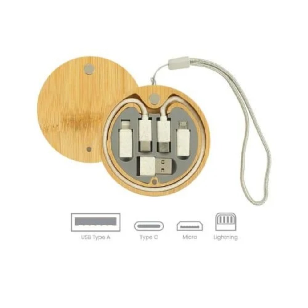 Premium Bamboo Round Multi-Cable Organizer Kit