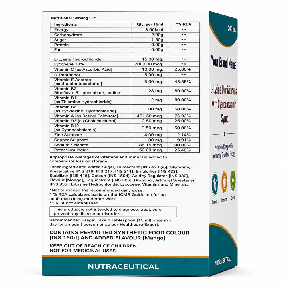Vitamin B Complex Syrup 200 Ml - Brand Name: Oem Private Label