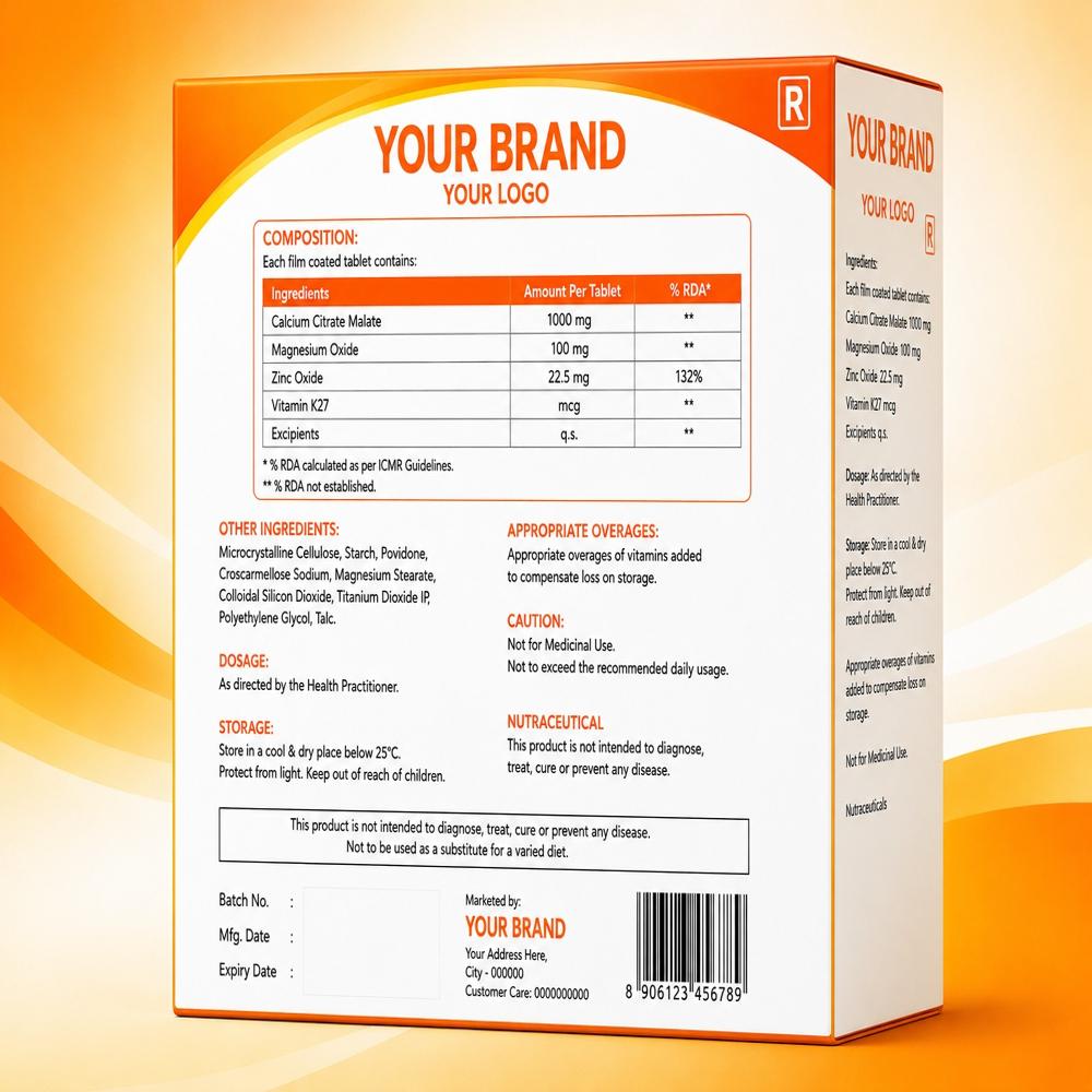 Calcium Citrate Malate, Zinc Oxide, Magnesium Oxide, Calcitriol And Vitamin K27 Tablets