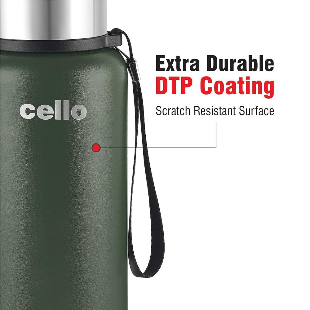 CELLO Duro Flip Stainless Steel Hot & Cold Flip Lid Flask with Jacket 750 ml Green | Double Wall Vacuum Insulated Rust & Scratch Resistant Leakproof Thermosteel Flask Water Bottle for Office & Travel