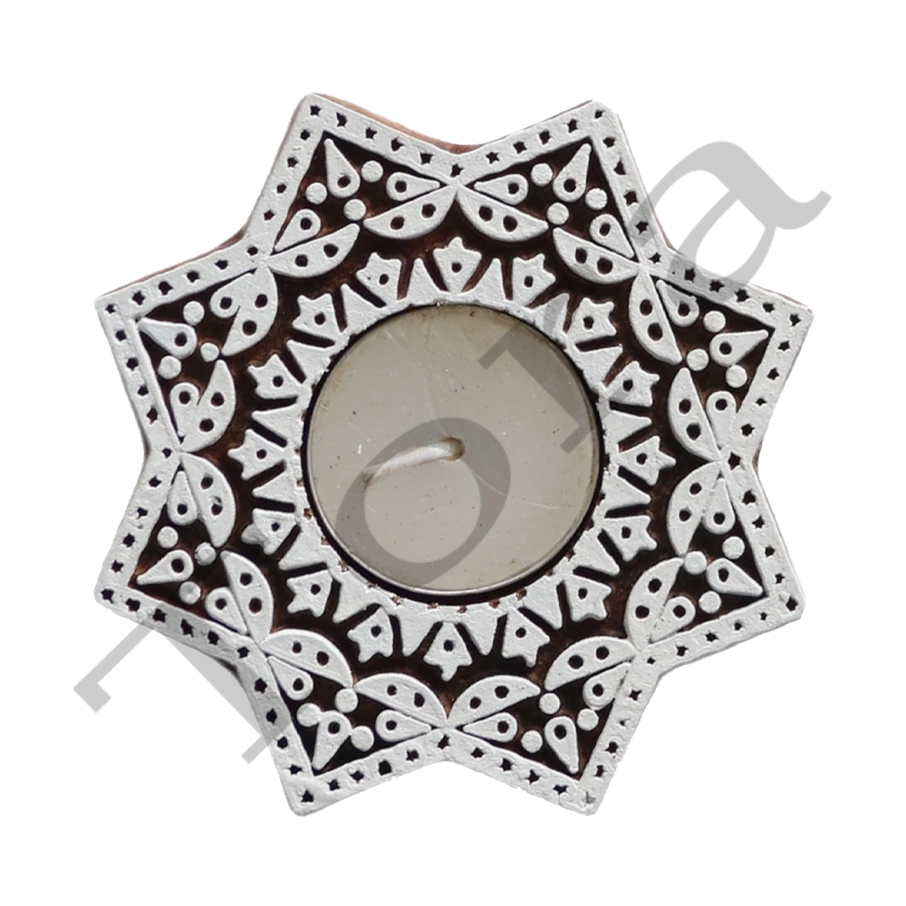 Tora Wooden Star Block Print Tealight Candle Holder Export Quality Handmade (TCLH6555)
