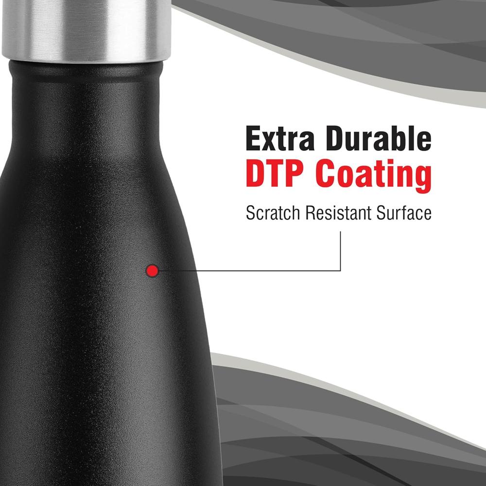 Cello Swift Thermosteel Water Bottle, 500ml, Black | 24 Hours Hot & Cold | Scratch Resistant (DTP Coating) | Rust & Leak Proof | Ideal for Office, Gym, Home, Kitchen, Hiking, Trekking, Travel Bottle