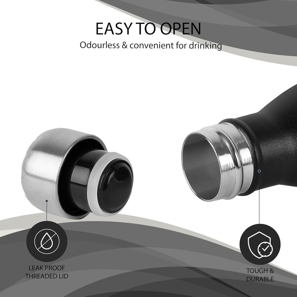 Cello Swift Thermosteel Water Bottle, 750ml, Black | 24 Hours Hot & Cold | Scratch Resistant (DTP Coating) | Rust & Leak Proof | Ideal for Office, Gym, Home, Kitchen, Hiking, Trekking, Travel Bottle