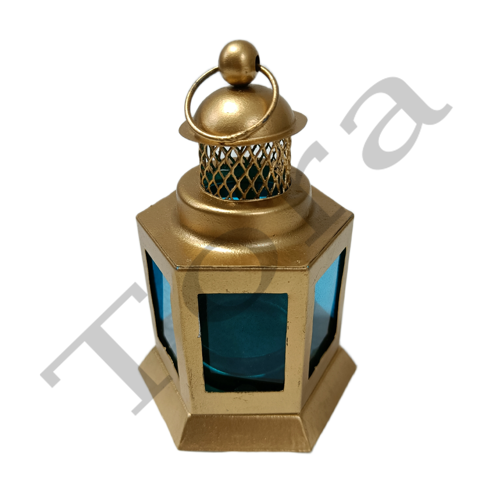 Tora Decorative Lantern T Light Candle Holder (tclh6536) - Iron Metal, 6x6x15 Inches, Black With Gold Accents, Handcrafted, Portable