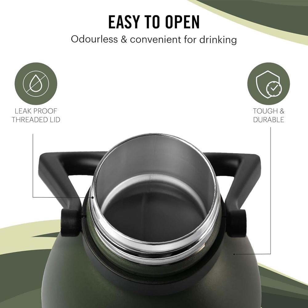 Cello Swift Thermosteel Water Bottle, 1800ml, Green | 24 Hours Hot & Cold | Scratch Resistant (DTP Coating) | Rust & Leak Proof | Ideal for Office, Gym, Home, Kitchen, Hiking, Trekking, Travel Bottle