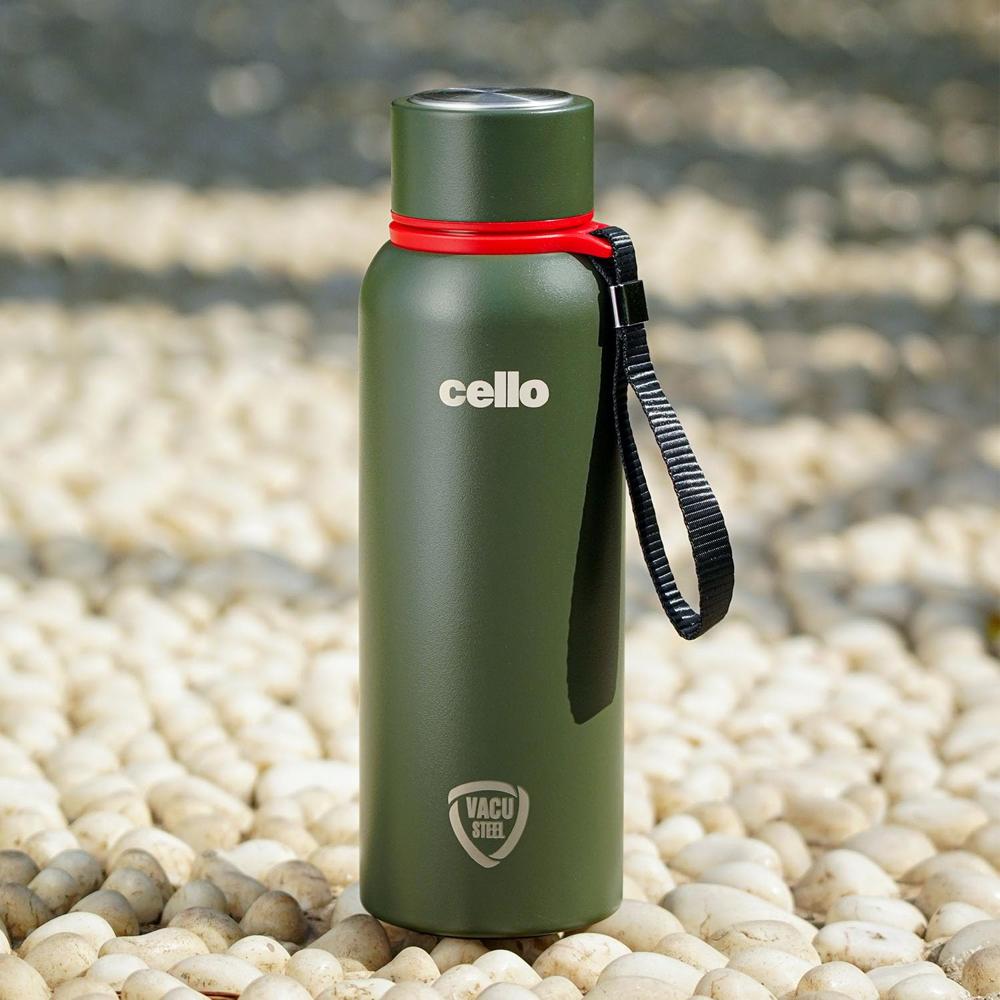 CELLO Duro Kent Insulated Stainless Steel Flask Water Bottle for Daily Use 550 ml, Military Green | Double Wall Vacuum Insulated 24 Hours Hot & Cold Thermos Water Bottle for Office, School & Travel