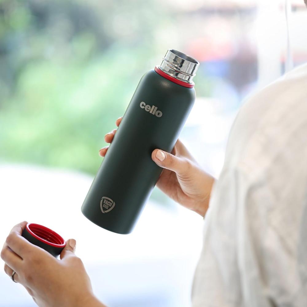 CELLO Duro Kent Insulated Stainless Steel Flask Water Bottle For Daily Use 750 ml, Military Green | Double Wall Vacuum Insulated 24 Hours Hot & Cold Thermos Water Bottle For Office School Gym & Travel